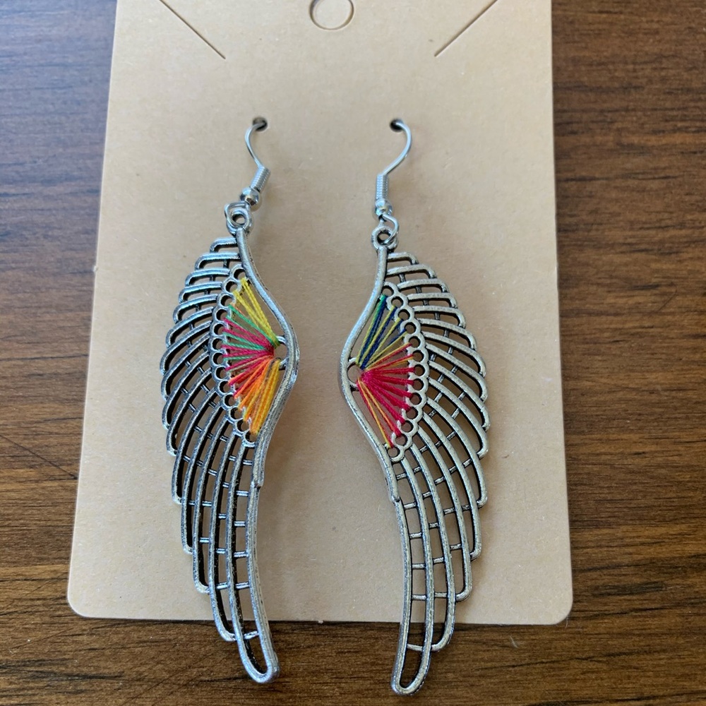 Colorful angel wing earrings, new